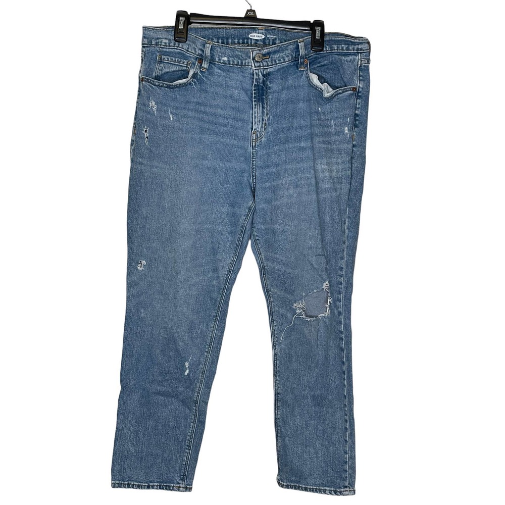 Old Navy Women Boyfriend‎ Jeans Mid-Wash Denim Distressed Mid-Rise Blue Size 36
